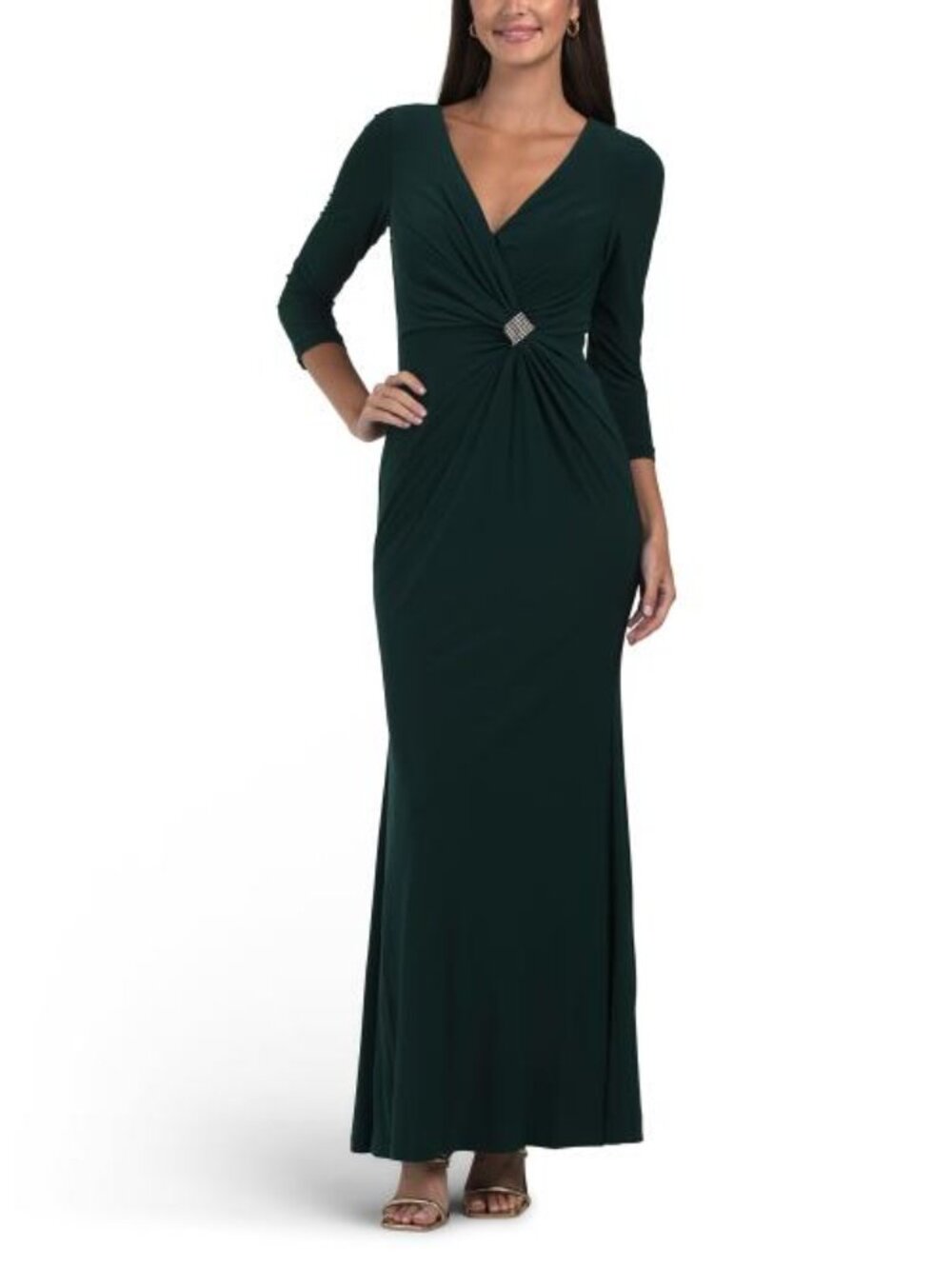 VINCE CAMUTO V-neck Ruched Long Sleeve Gown